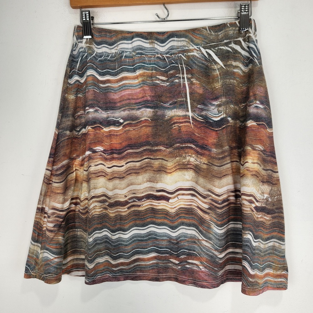 Aventura Americana Womens S Wavy Abstract Print Jersey A-Line Mini Skirt Brown S - Picture 2 of 7
